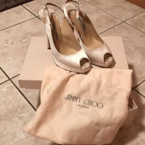Jimmy Choo white satin heels perfect wedding/party